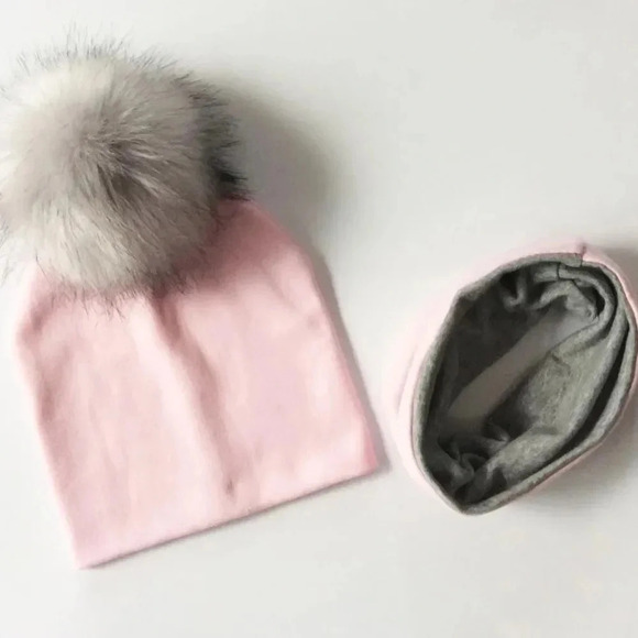 Baby Girl Pink Pom Pom Beanie and Scarf Set - Picture 1 of 3